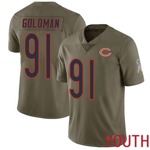 Chicago Bears Limited Olive Youth Eddie Goldman Jersey NFL Football #91 2017 Salute to Service->youth nfl jersey->Youth Jersey